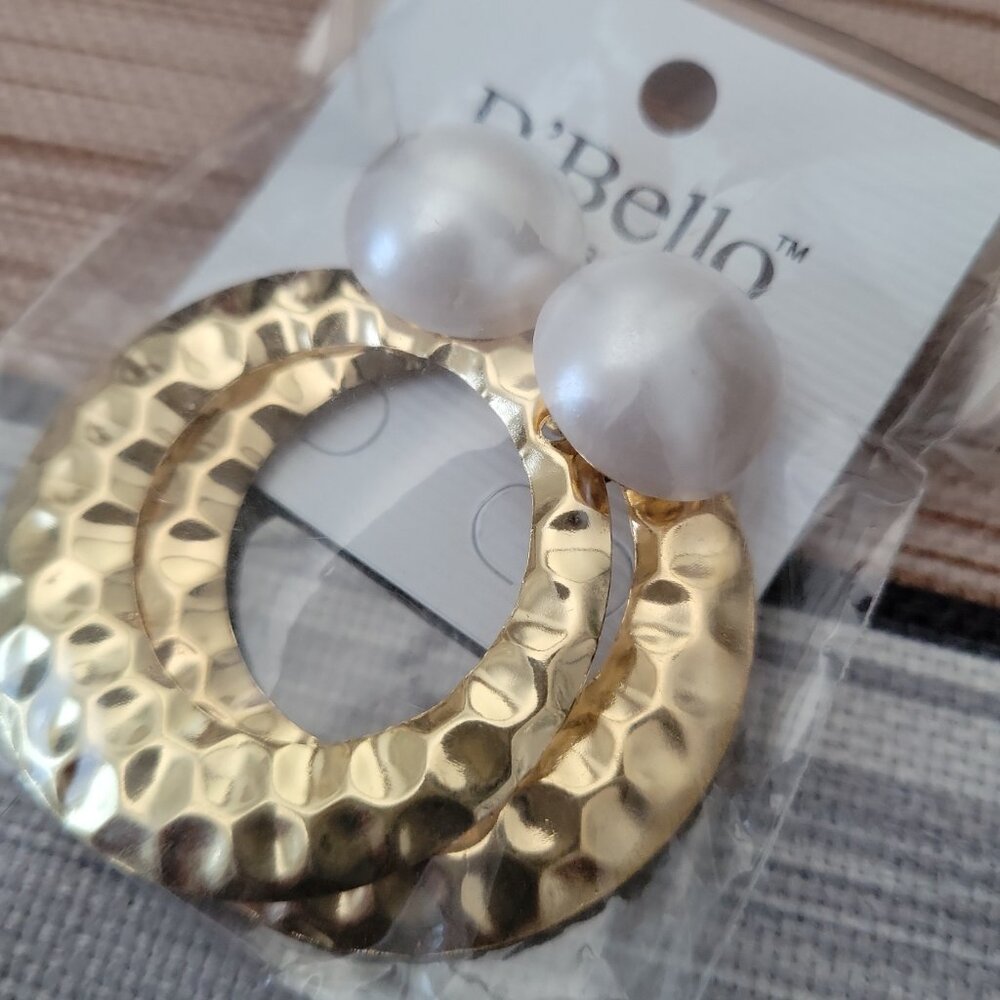 Bold Gold Hoop & Pearl Stud Earrings BY D’Bello – Statement Elegance NWT DD - Picture 5 of 8
